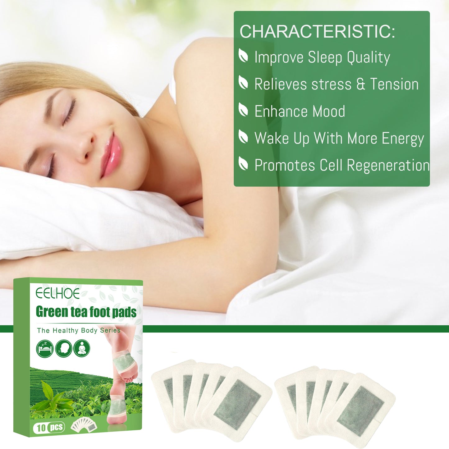 Green Tea Foot Patch, Improves Sleep Quality And Relieves Muscle Tension And Body Stress Foot Care Patch